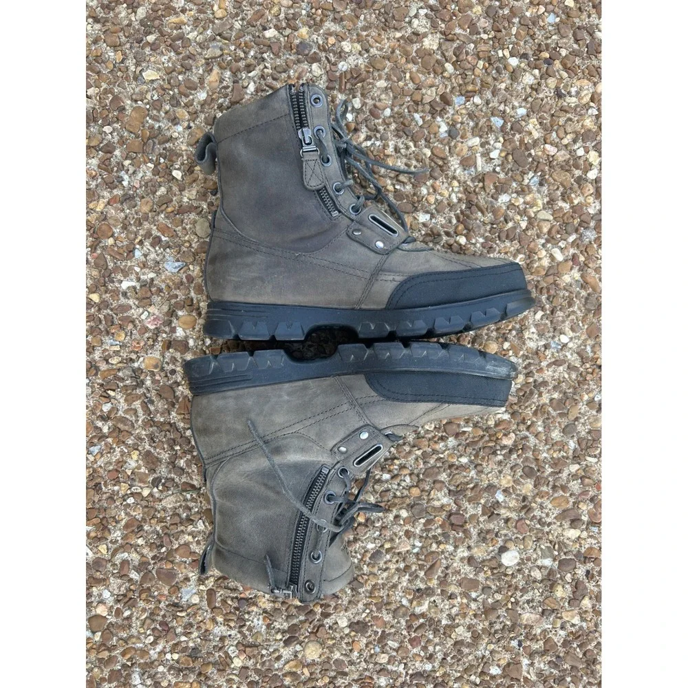 Polo Ralph Lauren Andres Boots Men 9.5D Leather Side Zip Duck Buckle Grunge